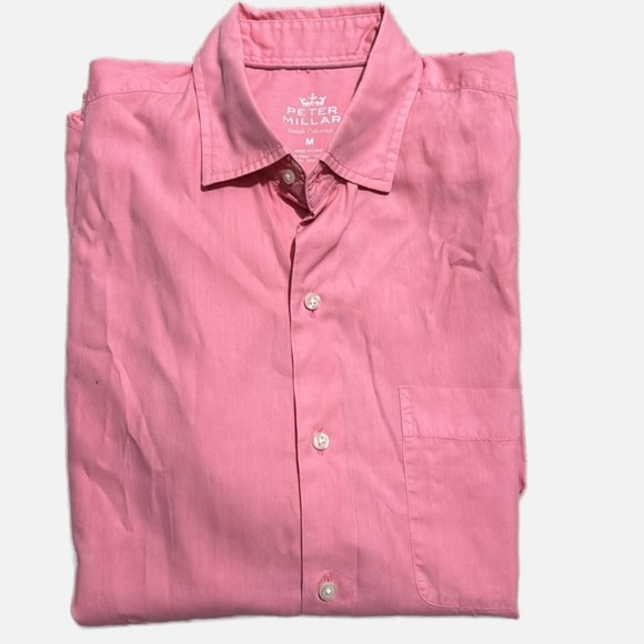 Peter Millar Men's Silk Cotton Shirt Pink M Long Sleeve Seaside Collection - Picture 1 of 9
